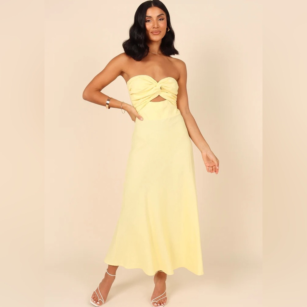 Petal & Pup Pale Yellow Strapless Midi Dress (Bin A)